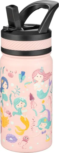 Vista 31 de Fanhaw Botella de agua aislada para niños de 14 onzas con tapa de pajita – Acero inoxidable de doble pared al vacío, a prueba de fugas, botellas