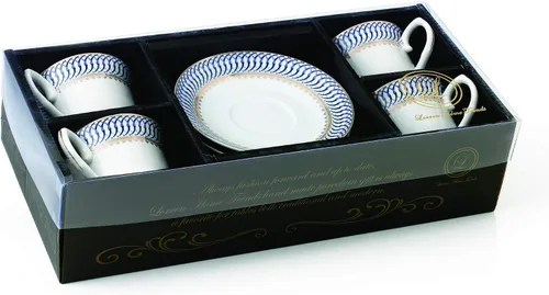 Vista 5 de Lorren Home - Juego de té y café para 4 unidades, 8 onzas, color azul y dorado