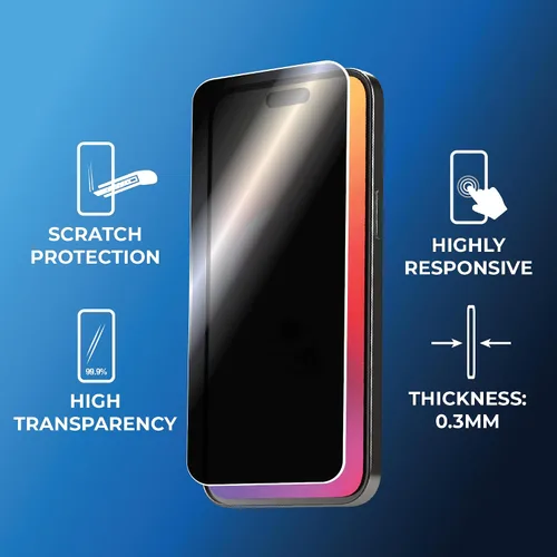 Vista 4 de Paquete de 2 protectores de pantalla de privacidad para iPhone 13/13 Pro/14 película de vidrio templado privado antiespía, dureza 9H y resistente a