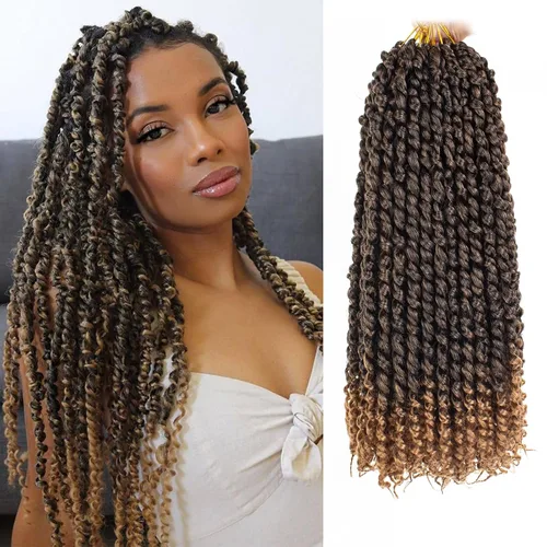 Vista 24 de Leeven Cabello rubio degradado de 14 pulgadas, pretrenzado y trenzado de pasión, 8 paquetes de extensiones de cabello sintético bohemio para mujeres
