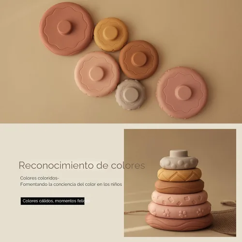Vista 4 de Nueplay 7 piezas de juguetes para apilar y anidar para bebés, juguetes de dentición para apretar y círculo de construcción con figura de caballo