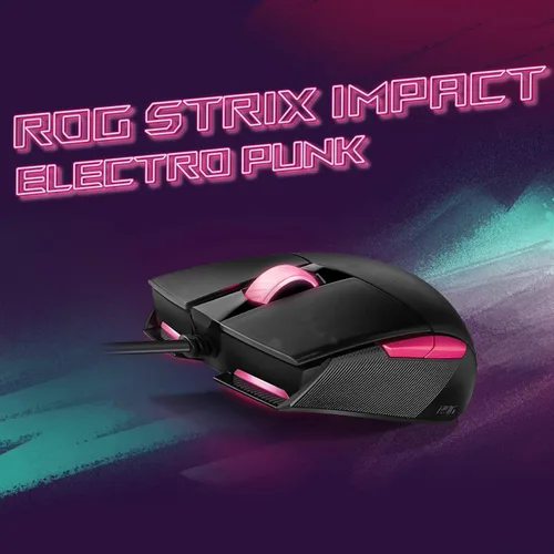 Vista 2 de ASUS Ratón óptico para juegos - ROG Strix Impact II Electro Punk Edition Sensor de 6,200 DPI Mouse para juegos con cable para PC Máxima comodidad