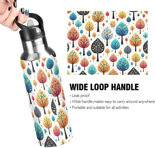 Vista 4 de BPA-Free Sport Water Bottle Insulated 20 Oz, Stainless Steel Water Bottle for Gym Outdoor Travel School, Playful Trees