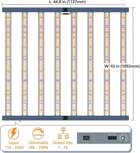 Vista 4 de Luz de crecimiento, luces LED de crecimiento de espectro completo, luces de crecimiento plegables y regulables estilo barra de conexión en cadena
