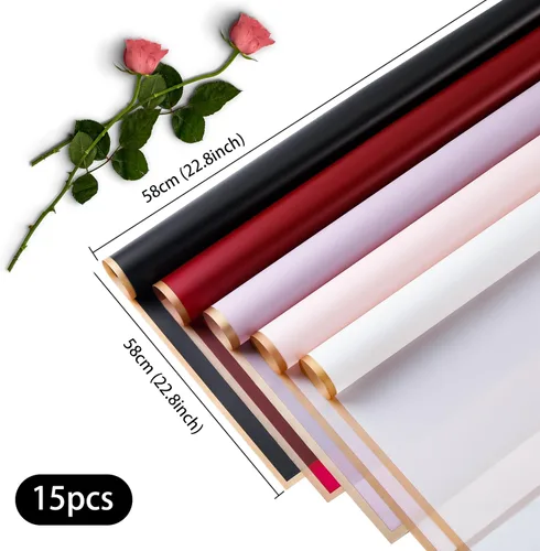 Vista 4 de Papel de regalo floral coreano - 15 hojas impermeables de envoltura de flores para ramos y regalos