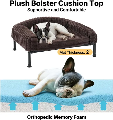 Vista 3 de Veehoo Cama elevada para perros con cojín de cojín, sofá cama de felpa esponjosa para perros pequeños, gatos, cuna elevada lavable para mascotas