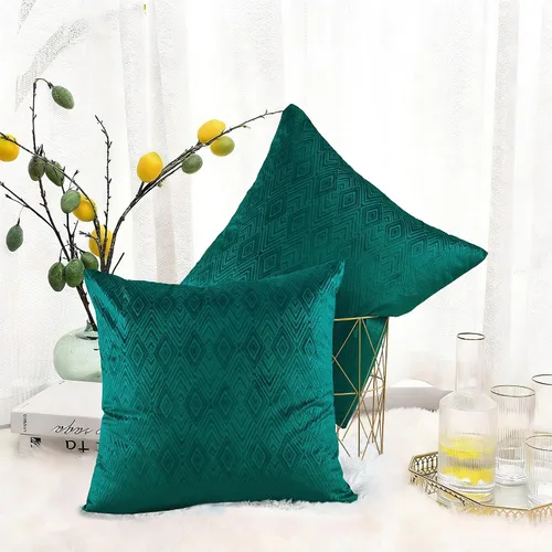 Vista 24 de Juego de 4 fundas de almohada cuadradas decorativas de terciopelo con diamantes de 20 x 20 pulgadas, fundas de almohada geométricas suaves para Aqua