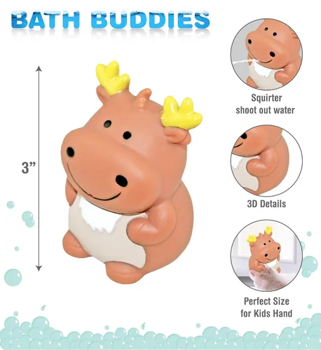 Vista 2 de DolliBu Moose Bath Buddy Squirter - Juguete de baño de goma de alce flotante, divertido juego de baño para niños pequeños, lindo y suave juguete