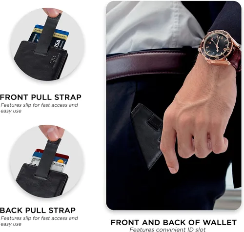 Vista 5 de SERMAN BRANDS RFID Blocking Bifold Slim Genuine Leather Minimalist Front Pocket Wallets for Men Money Clip