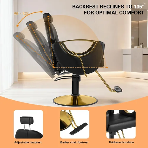 Vista 5 de Silla de peluquería hidráulica, sillas de salón Silla giratoria de 360 grados, altura ajustable para estilista de peluquería de salón de tatuajes