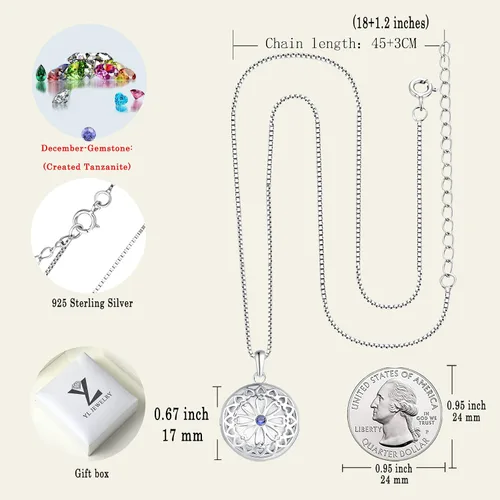 Vista 6 de YL Collar redondo de plata de ley 925 con colgante de fotos, piedras preciosas con diseño hueco, joyería para mujer