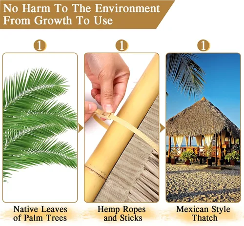 Vista 3 de Sawysine Rollo de paja mexicana para techo Tiki Hut, rodillos de paja de palma para Tiki Bar, Pato ciego Paraguas de patio, Palapa Artificial Gris
