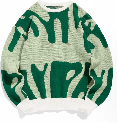 Vista 29 de ZAFUL Y2K - Suéter casual con estampado de llama estética para hombre, suéter de punto holgado, manga larga, cuello redondo