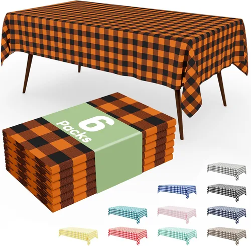 Vista 11 de Smiry Paquete de 3 Manteles Desechables de Cuadros Gingham Color Caqui - 54" x 72" Mantel de Plástico de Servicio Pesado, Cubiertas de Mesa