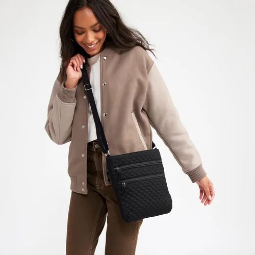 Vista 6 de Bolso cruzado hipster de algodón con triple cremallera para mujer