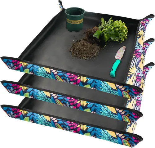 Vista 24 de Tapete de trasplante de 26.8"X26.8" para plantas de interior para controlar el desorden, tapete de bandeja de jardinería plegable e impermeable 1