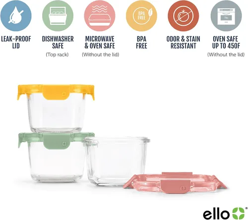 Vista 3 de Ello Color Lock Glass Meal Prep Sets Leak-Proof Glass Food Storage Containers with Airtight BPA-Free Plastic Lids, Dishwasher, Microwave, and