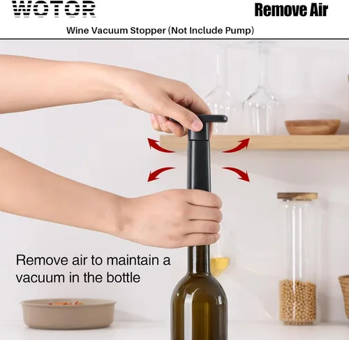 Vista 5 de WOTOR Tapones de vino - Protector de vino al vacío, conservador y sellador (negro, 6 piezas)