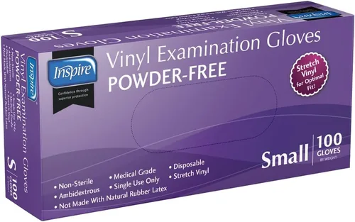 Vista 8 de Inspire Guantes de vinilo elástico sin polvo y látex de grado examen, pequeños, 100