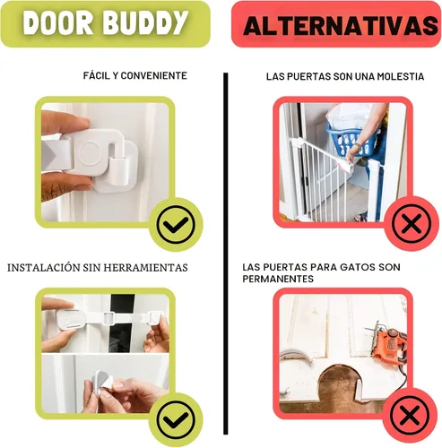 Vista 5 de Door Buddy Pestillo y Tope de Puerta para Gatos. Correa de Puerta Ajustable a Prueba de Perros para Gatos. Caja de Arena a Prueba de Perros