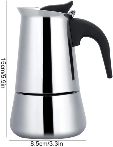 Vista 5 de Cafetera de café expreso, cafetera portátil de acero inoxidable, cafetera expreso, clásica para el hogar, la oficina (3.3 fl oz)