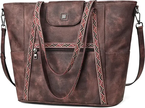 Vista 4 de FADEON Bolsos cruzados para mujer y bolso de mano para laptop, colección marrón