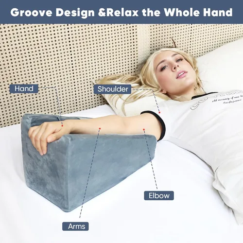 Vista 3 de Almohada de Elevación de Brazo Almohadas de Cuña de Brazo para Adultos Almohada de Soporte de Brazo con Bolsillo para Post Cirugía Almohada