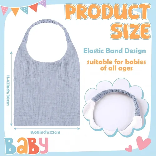 Vista 2 de Shyyween 8 Pack Muslin Bibs Elastic Band Adjustable Bandana Drool Bibs Double Gauze Cotton Pullover for Teething Drooling