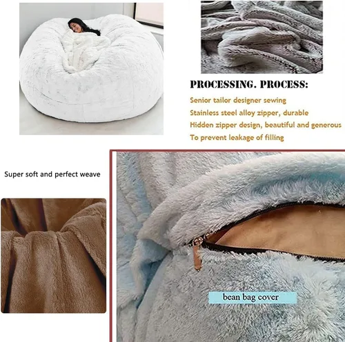 Vista 5 de HWOEK Puf de piel gigante para adultos, muebles de sala de estar, grande, redondo, suave, esponjoso, de piel sintética (sin relleno), funda de sofá