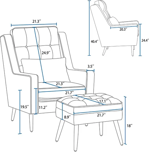 Vista 3 de MCombo Sillas decorativas, sillón individual tapizado de terciopelo para sala de estar, silla de recepción para oficina 4278 (azul)