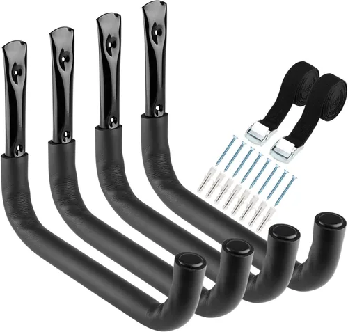 Vista 10 de Estantes de almacenamiento de kayak, ganchos de SUP de almacenamiento de garaje resistente, colgador de tablas de surf de montaje en pared