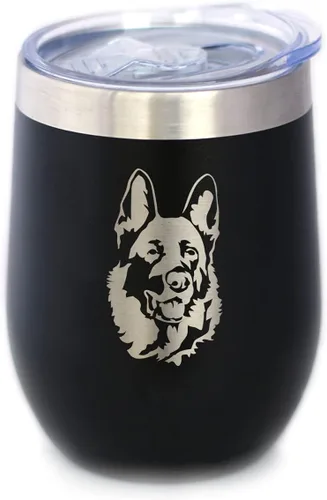 Vista 9 de Custom German Shepherd Personalized Wine Tumbler with Sliding Lid - Stemless Stainless Steel Insulated Cup - German Shepherds Outdoor Camping Mug
