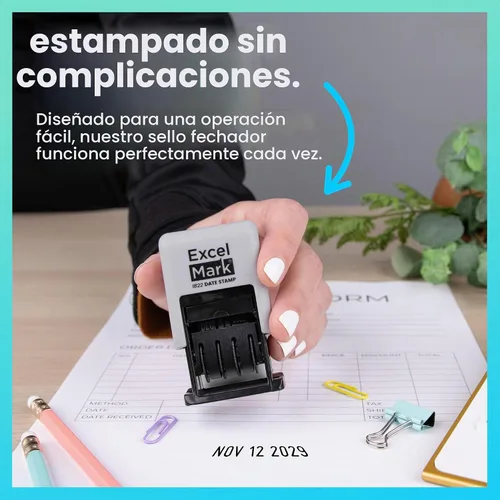 Vista 6 de ExcelMark 1822 Timbre de fecha – Perfecto para envíos, recepciones, fechas de vencimiento y fechas de pago (tinta negra, montura gris)