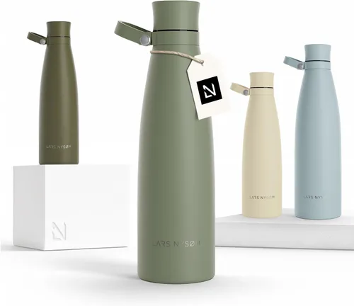 Vista 19 de LARS NYSØM Botella de agua aislada de acero inoxidable de 25 onzas, 34 onzas, frasco térmico aislado para bebidas calientes y frías, botella a Beige