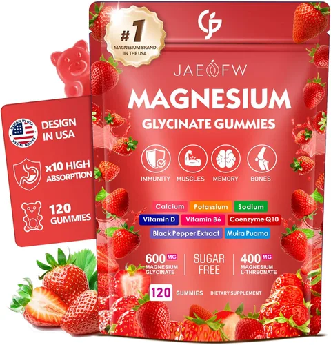 Vista 7 de Gomitas de glicinato de magnesio 400 mg, suplemento de magnesio de alta absorción para mujeres, hombres y niños, apoyo muscular y relajación, sin