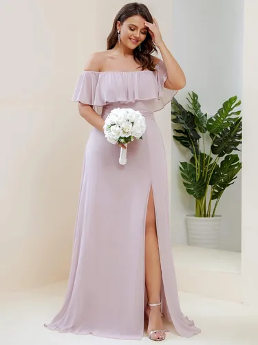 Vista 4 de Ever-Pretty Vestido formal de gasa con hombros descubiertos y mangas con volantes y abertura lateral para mujer 0968-PZUSA