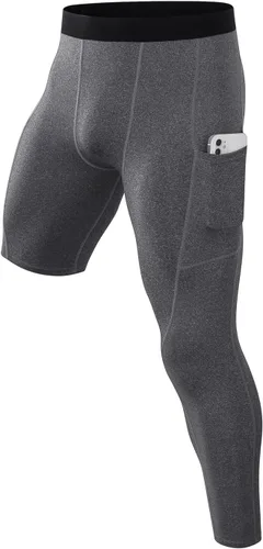 Vista 34 de Pantalones de compresión de 3/4 de una pierna para hombre, mallas de baloncesto atléticas para correr, leggings deportivos de capa base capri