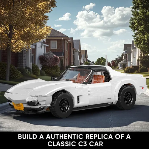 Vista 2 de Mould King 10198 Kit de construcción de modelo de coche deportivo, juego de bloques de construcción de automóvil clásico vintage con 1347 piezas