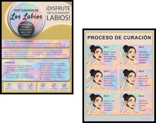 Vista 3 de 50 Pcs Instrucciones De post Cuidados De Las Cejas Permanentes - Versión Española Microblading Tarjetas de Instrucciones de Cuidado Posterior 4.25x