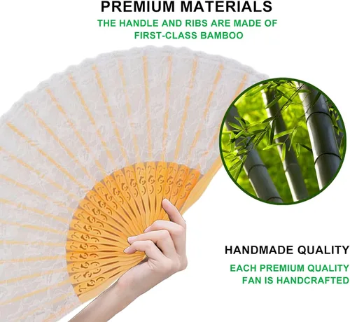 Vista 3 de Chino/japonés vintage retro estilo bambú madera seda plegable ventilador de mano para las mujeres 9.1 in