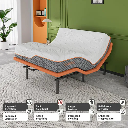 Vista 4 de ESHINE Base de cama ajustable individual XL con colchón híbrido de 14" Inclinación de almohada, control por aplicación inteligente, gravedad cero