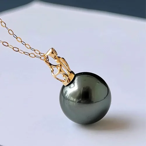 Vista 3 de Collar de perlas negras de Tahití para mujer, joyería fina redonda AAAA+ perlas de 0.394 pulgadas (0.394 in), collar con colgante de perlas, regalo