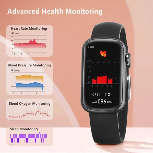 Vista 3 de FITVII Slim - Rastreador de actividad física con oxígeno en sangre, presión arterial, monitoreo de frecuencia cardíaca y sueño 24/7, rastreadores