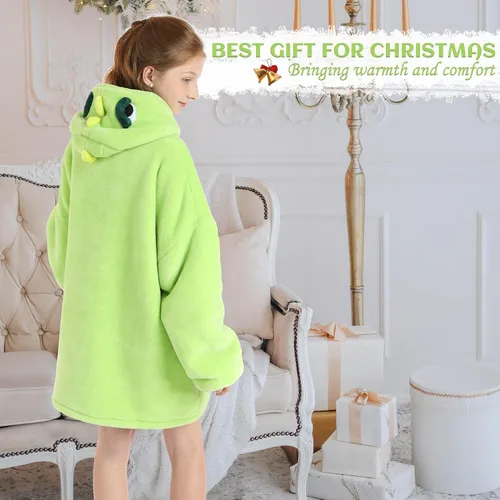 Vista 6 de Zando Blanket Hoodie Wearable Blanket Kids Toddler Oversized Comfy Sweater Warm Sherpa Fleece for Girls Boys Gift