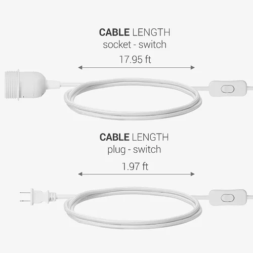 Vista 5 de kwmobile Cable de luz enchufable, cable de lámpara colgante de tela de 20 pies de largo con enchufe, enchufe E26, para colgar iluminación de techo