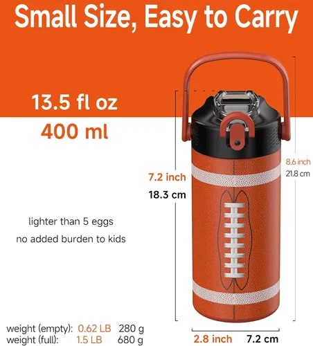 Vista 6 de MYFOREST - Botella de agua aislada para niños de 14 onzas / 13.5 fl oz, forro sin olor, 3D Touch No Plastic Taste, Surgical Steel - No Chemical