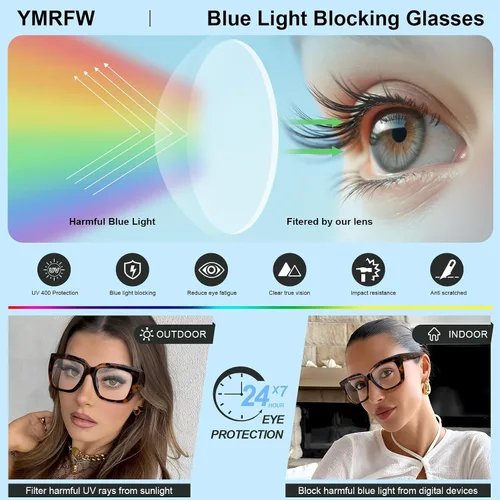 Vista 6 de Square Blue Light Blocking Glasses for Women Men Retro Style Computer TV Eyeglasses