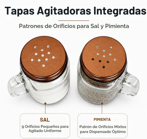 Vista 5 de Mason Jar - Juego de saleros y pimenteros de 4 onzas con asas, tapas de tono cobre, estilo rústico, estilo granja, cocina, comedor
