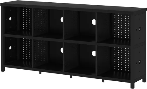 Vista 9 de LVB Estantería Horizontal Negra, Organizador de Almacenamiento Moderno en Cubos Estantería, Estante Industrial Ancho Largo de Madera Metal