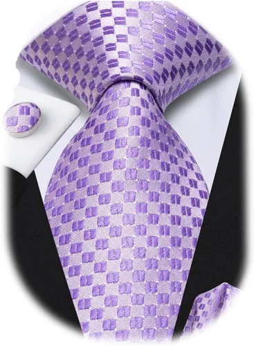 Vista 202 de Hi-Tie Corbatas de seda para hombre, diseño de cachemira a rayas, con bolsillo, gemelos cuadrados, conjunto formal de negocios